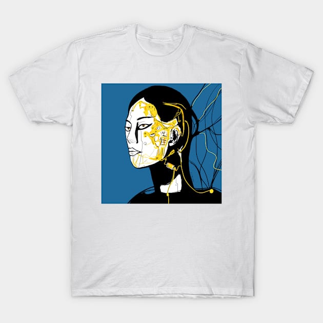 techno girl in ecopop gold wire future art T-Shirt by jorge_lebeau